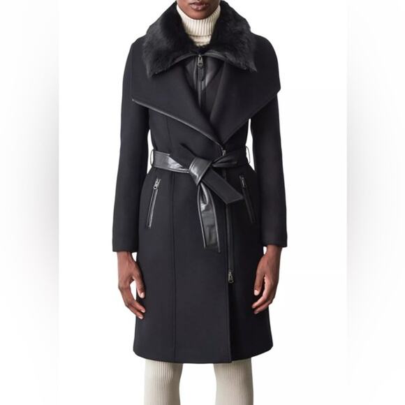 MACKAGE NORI-SH Black - Ladies Wool Coat w/ Shearling Fur Collar Size M NEW - Picture 1 of 15
